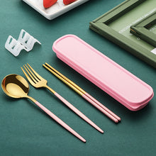 Lade das Bild in den Galerie-Viewer, 304 Stainless Steel Flatware Sets 3PCs Travel Student Portable Tableware Lunch Box Fork Spoon and Chopsticks
