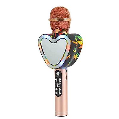rose gold Heart shape wireless bluetooth karaoke microphone,4 in 1 with led lights for ktv AZ12502