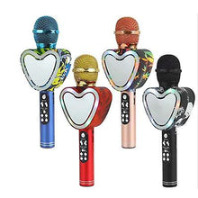 Lade das Bild in den Galerie-Viewer, blue Heart shape wireless bluetooth karaoke microphone,4 in 1 with led lights for ktv AZ12500
