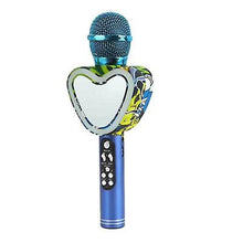 Lade das Bild in den Galerie-Viewer, blue Heart shape wireless bluetooth karaoke microphone,4 in 1 with led lights for ktv AZ12500
