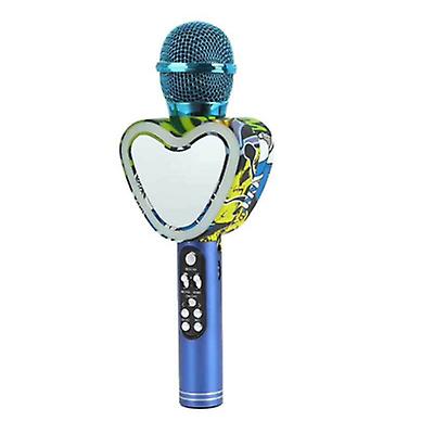 blue Heart shape wireless bluetooth karaoke microphone,4 in 1 with led lights for ktv AZ12500
