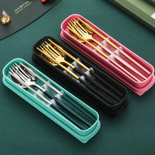 Lade das Bild in den Galerie-Viewer, 304 Stainless Steel Flatware Sets 3PCs Travel Student Portable Tableware Lunch Box Fork Spoon and Chopsticks
