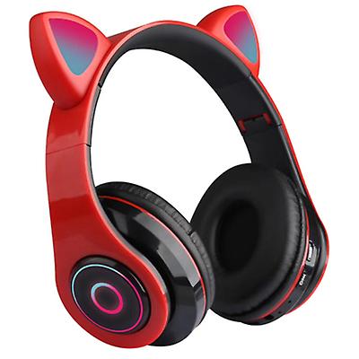red Wireless Cat Ear Headphones Bluetooth Headset LED Lights Earphone for Kids Girl AZ15936
