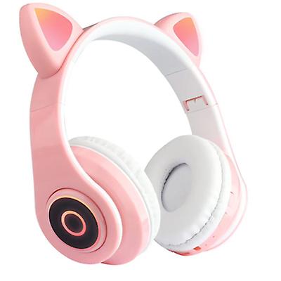 pink Wireless Cat Ear Headphones Bluetooth Headset LED Lights Earphone for Kids Girl AZ15934