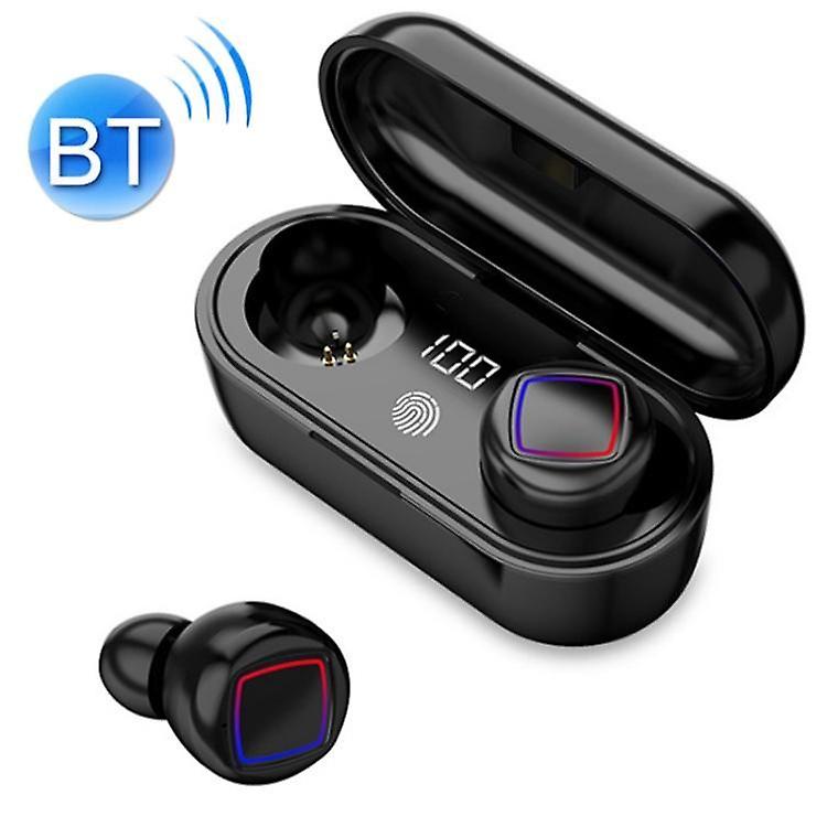Cool Headphones Headsets TWS Fingerprint Touch Bluetooth Headset LED Battery Display With Charging Bin(Black) earphone