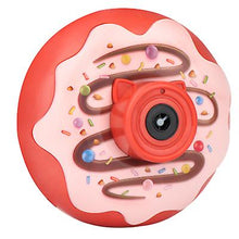 Load image into Gallery viewer, 12.5*7*12.5cm red Bubble Blowing Toys Donut bubble machine electric light and music automatic bubble blowing camera children&#39;s toy AZ19246
