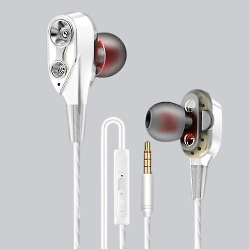 Headphones Headsets Dual-Dynamic 3.5mm Noise Isolation Sport In-ear Earphone silver