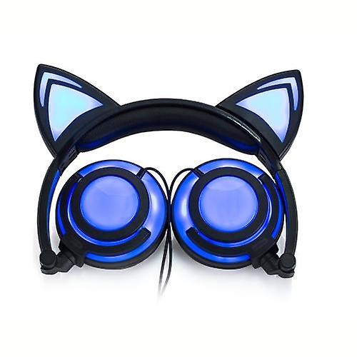 Headphones Headsets Headphone Cat Ears Earlaps With LED Light Rechargable Battery earphone blue
