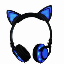 Load image into Gallery viewer, Headphones Headsets Headphone Cat Ears Earlaps With LED Light Rechargable Battery earphone blue
