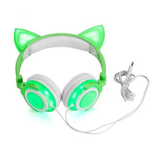 Load image into Gallery viewer, Headphones Headsets Headphone Cat Ears Earlaps With LED Light Rechargable Battery earphone Green
