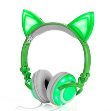Load image into Gallery viewer, Headphones Headsets Headphone Cat Ears Earlaps With LED Light Rechargable Battery earphone Green
