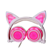 Load image into Gallery viewer, Headphones Headsets Headphone Cat Ears Earlaps With LED Light Rechargable Battery earphone pink
