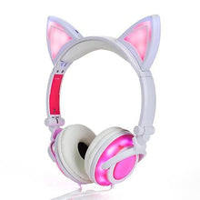 Load image into Gallery viewer, Headphones Headsets Headphone Cat Ears Earlaps With LED Light Rechargable Battery earphone pink

