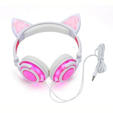 Load image into Gallery viewer, Headphones Headsets Headphone Cat Ears Earlaps With LED Light Rechargable Battery earphone pink
