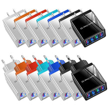 Load image into Gallery viewer, 2Pcs USA plug sky blue 4 USB ports mobile phone charger plug, 3A travel charger with US Plug and Eu plug AZ12534
