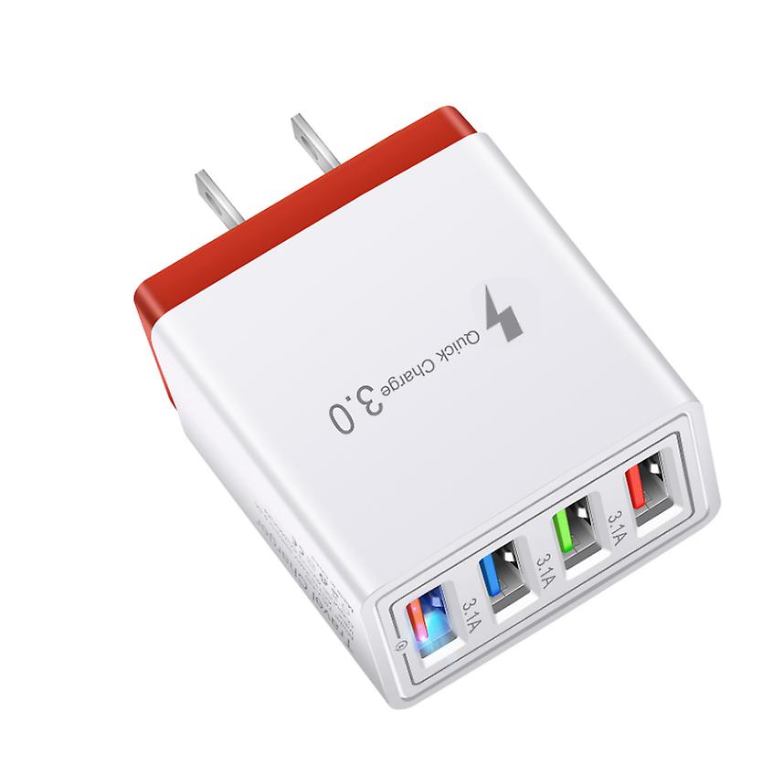 2Pcs USA plug red 4 USB ports mobile phone charger plug, 3A travel charger with US Plug and Eu plug AZ12532