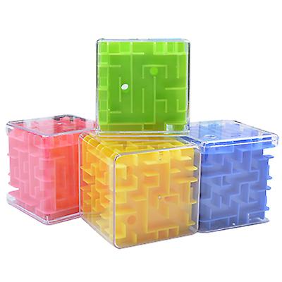 2Pcs pink 3D Maze Rolling Ball Magic Cube , Transparent Six Sided Puzzle Toy AZ1416