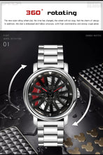 Load image into Gallery viewer, Watches wrist watches creative car wheel steel strap waterproof military sports clock black
