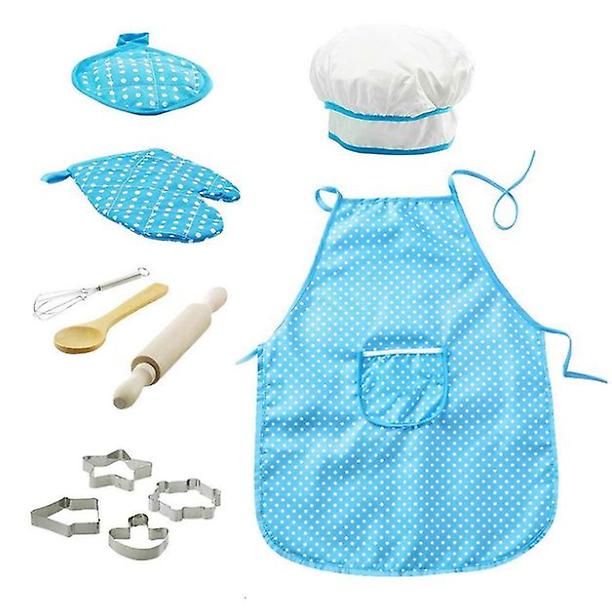 28*23.5*2.8cm blue Chef set children's apron, 11 pieces of children's cooking game kitchen waterproof baking tool set AZ18954