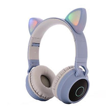 Lade das Bild in den Galerie-Viewer, blue gray Luminous head-mounted bluetooth headset, cat ear wireless Foldable bluetooth headset AZ19363
