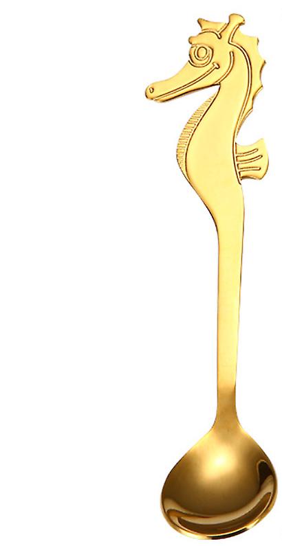 2Pcs 1 pcs gold Creative seahorse shape stainless steel coffee spoon AZ10744
