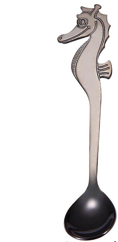 2Pcs 1 pcs black Creative seahorse shape stainless steel coffee spoon AZ10747