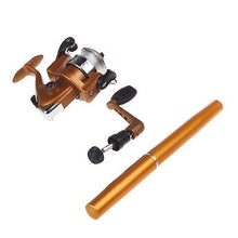Load image into Gallery viewer, Fishing Rods Mini Aluminum Pocket Pen Fishing Rod Pole  Reel Golden
