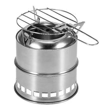 Load image into Gallery viewer, Camping Cookware Dinnerware Portable Folding  Stove  Cooking Wood Burning Stove with Alcohol Tray and Grill Net Hiking Backpacking Picnic BBQ Outdoor
