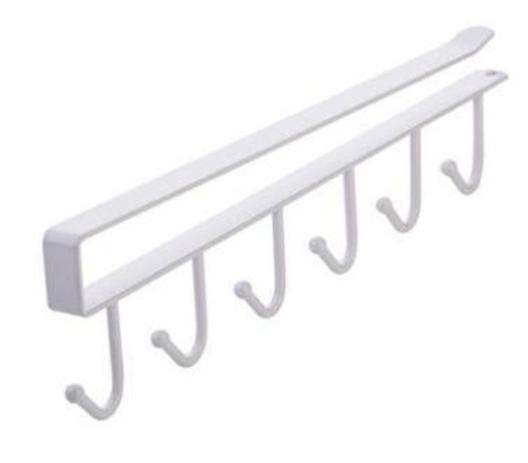 2 pcs white 6 Hooks Metal Under Shelf Mug Cup Cupboard Kitchen Organiser Hanging Rack Holder AZ19210