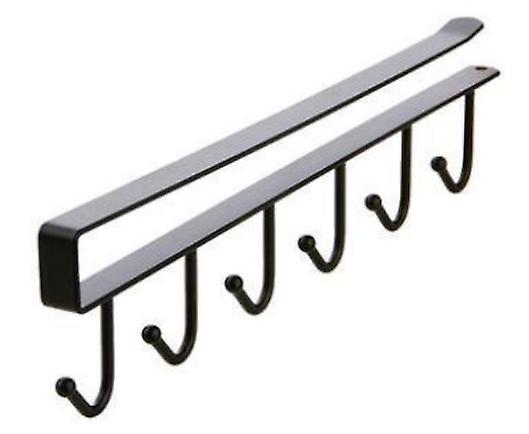 2 pcs black 6 Hooks Metal Under Shelf Mug Cup Cupboard Kitchen Organiser Hanging Rack Holder AZ19215