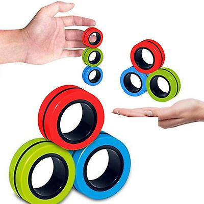 2Pcs red green blue 3pcs magnetic ring, fingertip spinning top, decompression toy AZ16985
