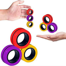 Load image into Gallery viewer, 2Pcs orange red purple 3pcs magnetic ring, fingertip spinning top, decompression toy AZ16984
