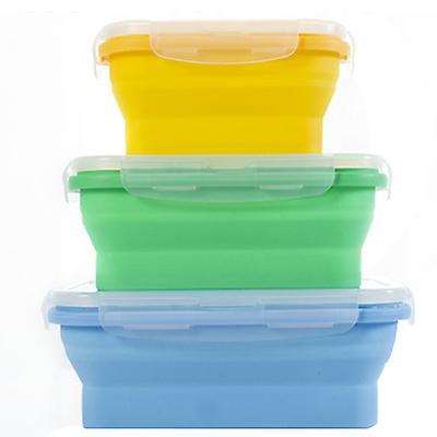 350+500+800ml yellow+green+blue 3pcs silicone collapsible lunch box, portable microwave lunch box AZ14448