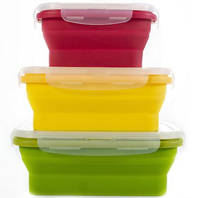 350+500+800ml red+yellow+green 3pcs silicone collapsible lunch box, portable microwave lunch box AZ14447