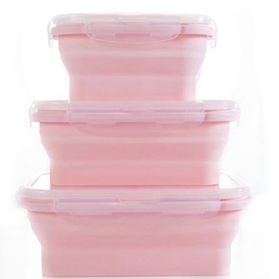 350+500+800ml pink 3pcs silicone collapsible lunch box, portable microwave lunch box AZ14445