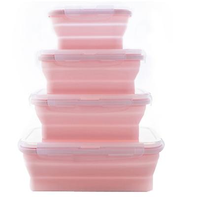 350+500+800+1200ml pink 4 pcs silicone collapsible lunch box, portable microwave lunch box AZ14466