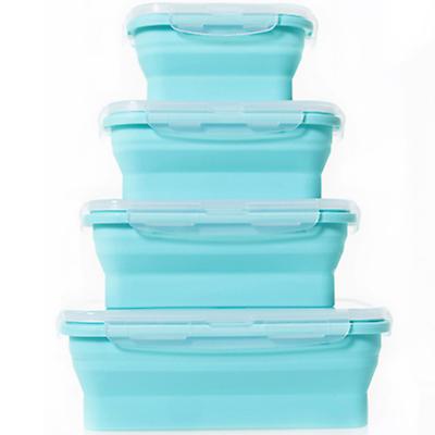 350+500+800+1200ml mint green 4 pcs silicone collapsible lunch box, portable microwave lunch box AZ14465