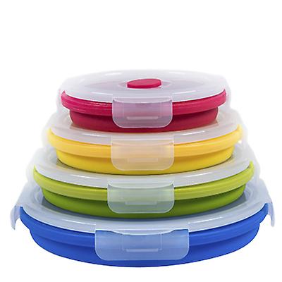 350+500+800+1200ml red+yellow+green+blue 4 pcs portable foldable round silicone lunch box AZ14763