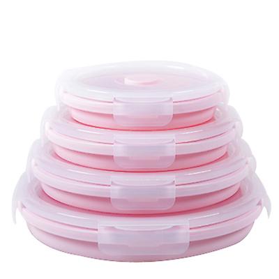 350+500+800+1200ml pink 4 pcs portable foldable round silicone lunch box AZ14762