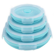 Load image into Gallery viewer, 350+500+800+1200ml mint green 4 pcs portable foldable round silicone lunch box AZ14761
