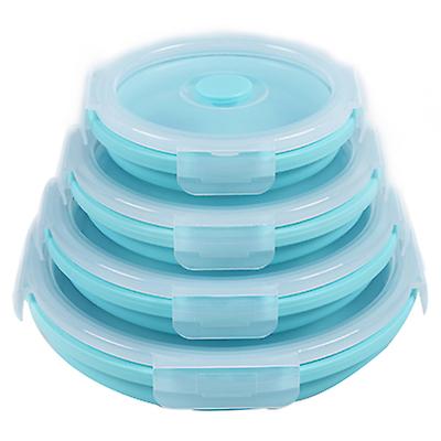 350+500+800+1200ml mint green 4 pcs portable foldable round silicone lunch box AZ14761