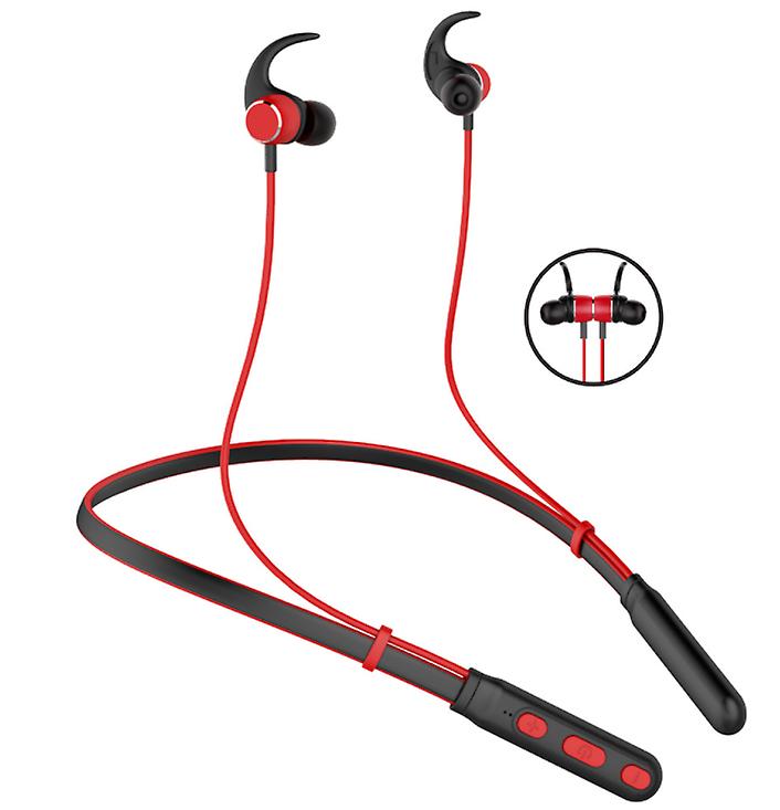 red Neck-mounted wireless sports Bluetooth headset, stereo metal magnetic earphones AZ15707