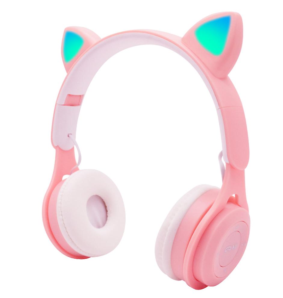 pink Headset cat ear bluetooth headset, LED light wireless card children's headphones AZ18091