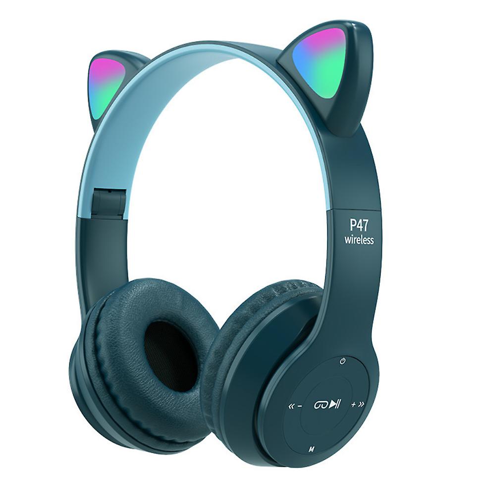 cyan Cartoon cat ears RGB luminous bluetooth headset, foldable AZ18096