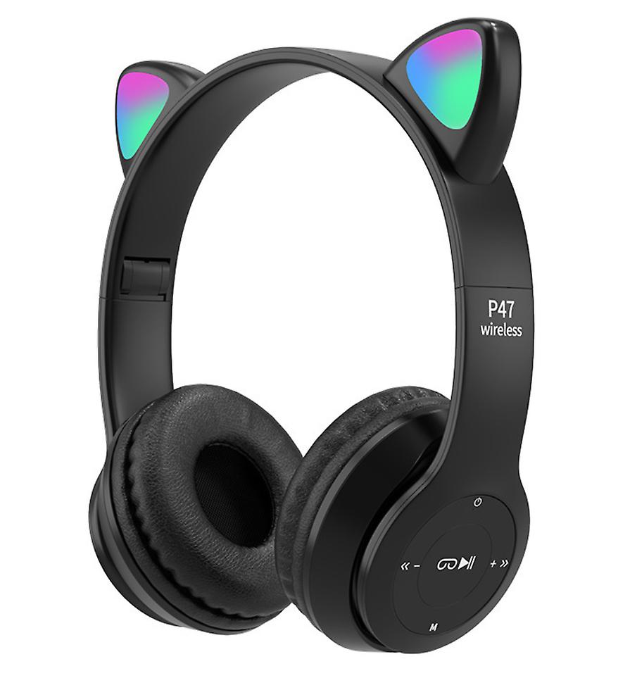 black Cartoon cat ears RGB luminous bluetooth headset, foldable AZ18094