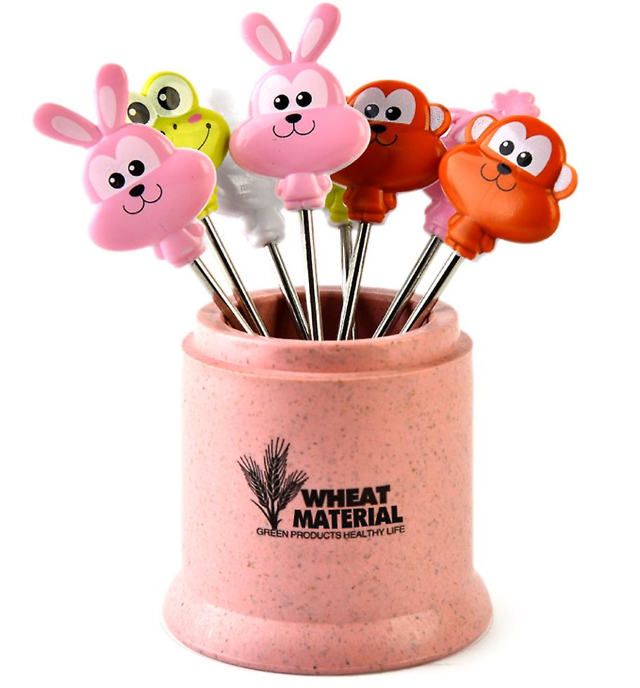 2Pcs pink 8 pcs stainless steel fruit fork, fruit toothpicks AZ22432