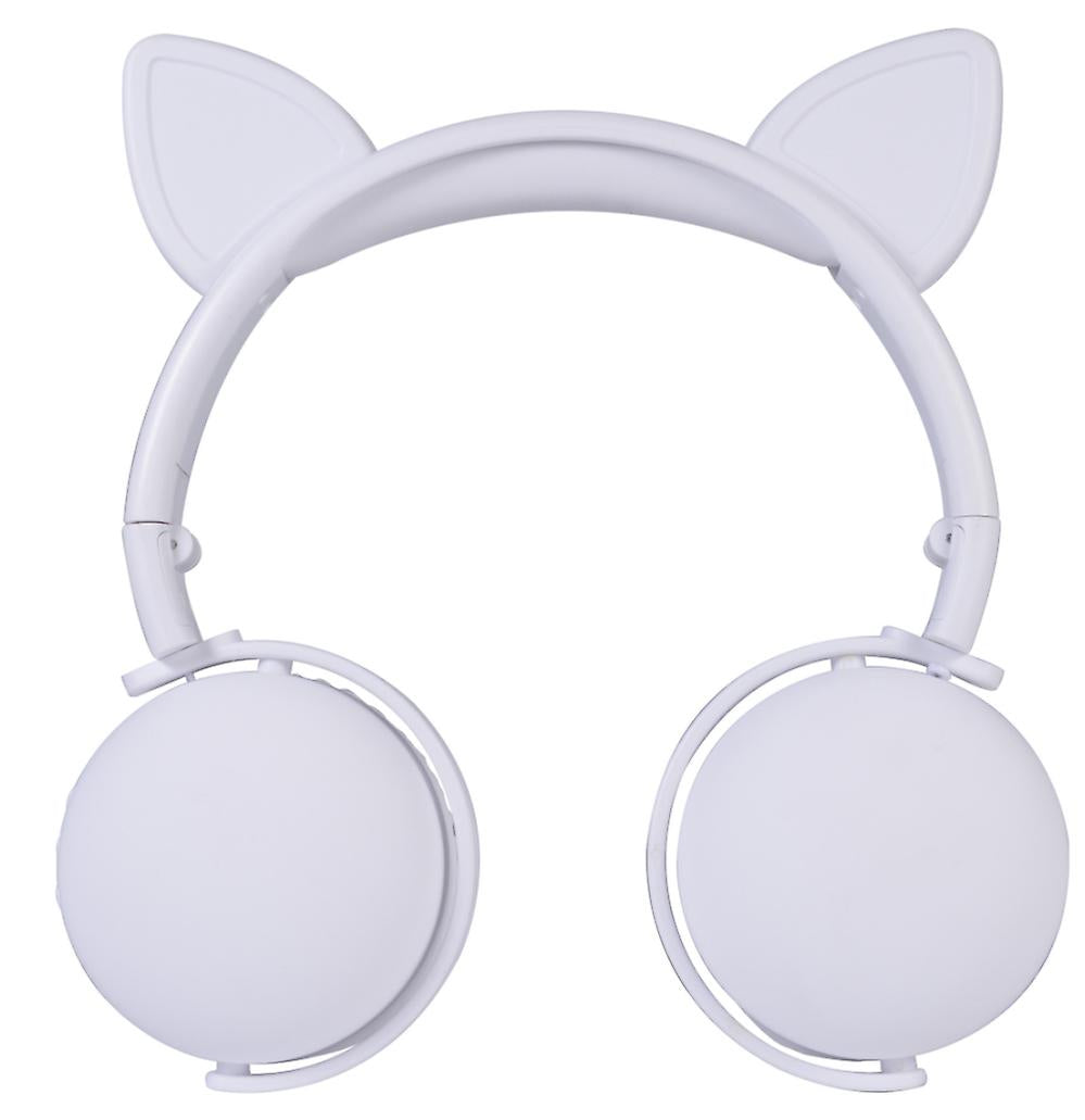 white Head-mounted cartoon cat ear wireless headset, foldable bluetooth sports headphones AZ19512