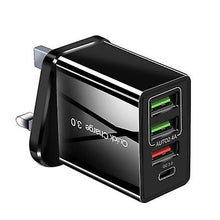 Load image into Gallery viewer, EU Plug black 4 USB Travel Charger QC3.0 Quick Charging Charger USA /EU Plug Adapter AZ20298
