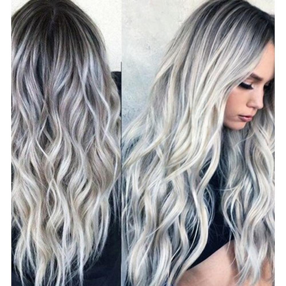 Wigs 70cm Gradient Grey Deep Wave Lace Front Wig Human Hair Lance Frontal Wigs For Cosplay, Comic Con