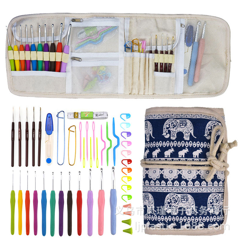 12 Extended Elephant Canvas Crochet Hook Set
